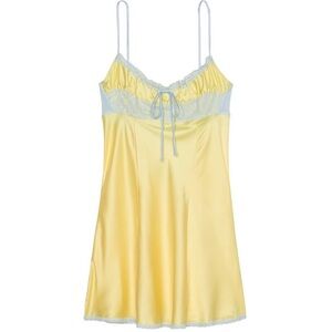 Frankie’s Bikinis Yellow and Blue Satin Slip Lace Dress